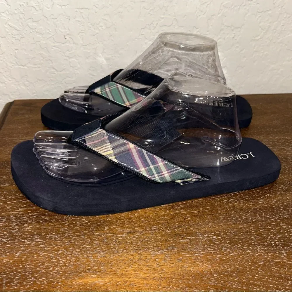 J. Crew Factory Navy Flip-Flop Sandals with Multicolor Plaid Straps - Picture 4 of 8
